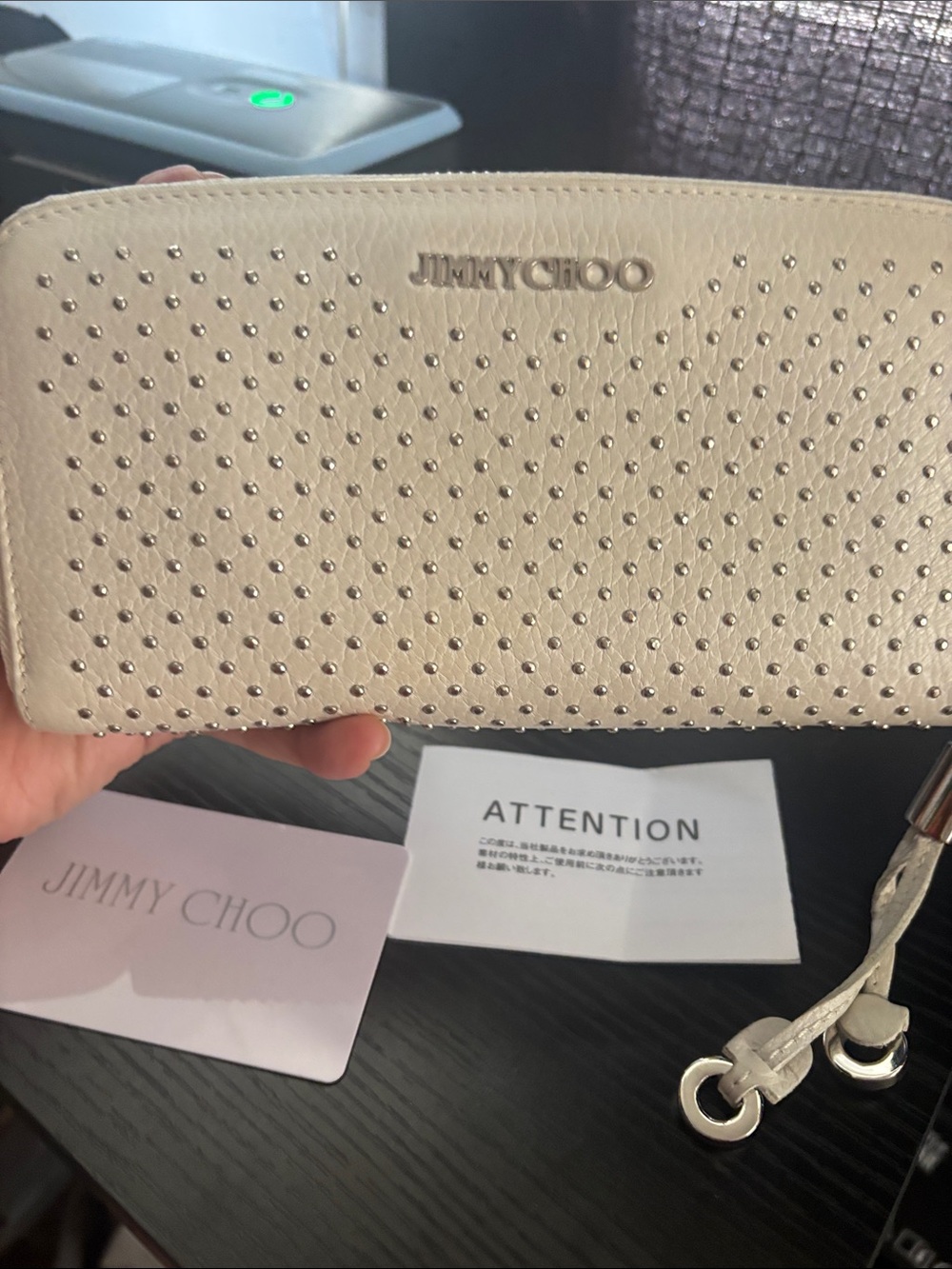 Jimmy Choo Beige Studded Zip Wallet in Metallic Accents with COA - Picture 3 of 15